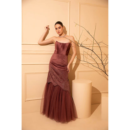 Shriya Dahlia Maroon Velvet Evening Gown
