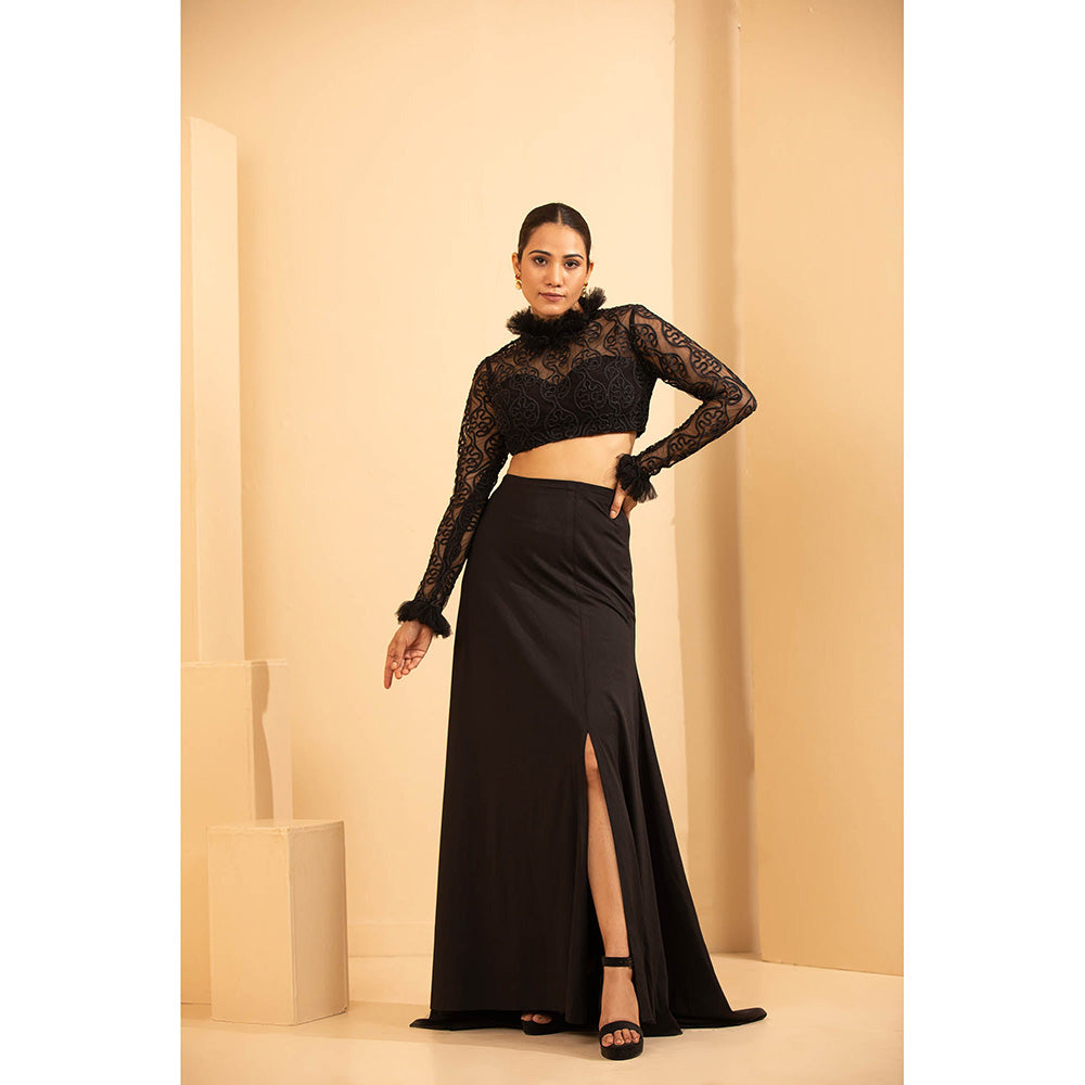 Shriya Dahlia Black Hand Embroidered Crop Top with Skirt (Set of 2)