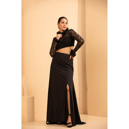 Shriya Dahlia Black Hand Embroidered Crop Top with Skirt (Set of 2)