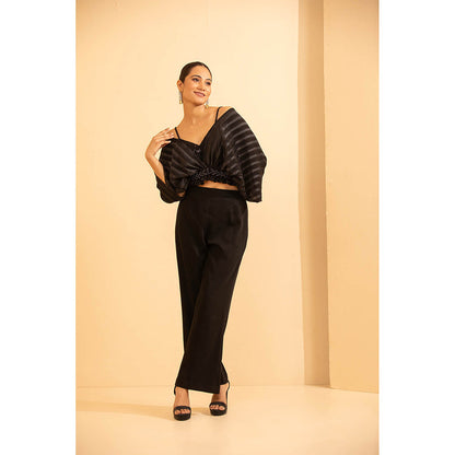 Shriya Dahlia Black Overlap Cape with Bustier and Pant (Set of 3)