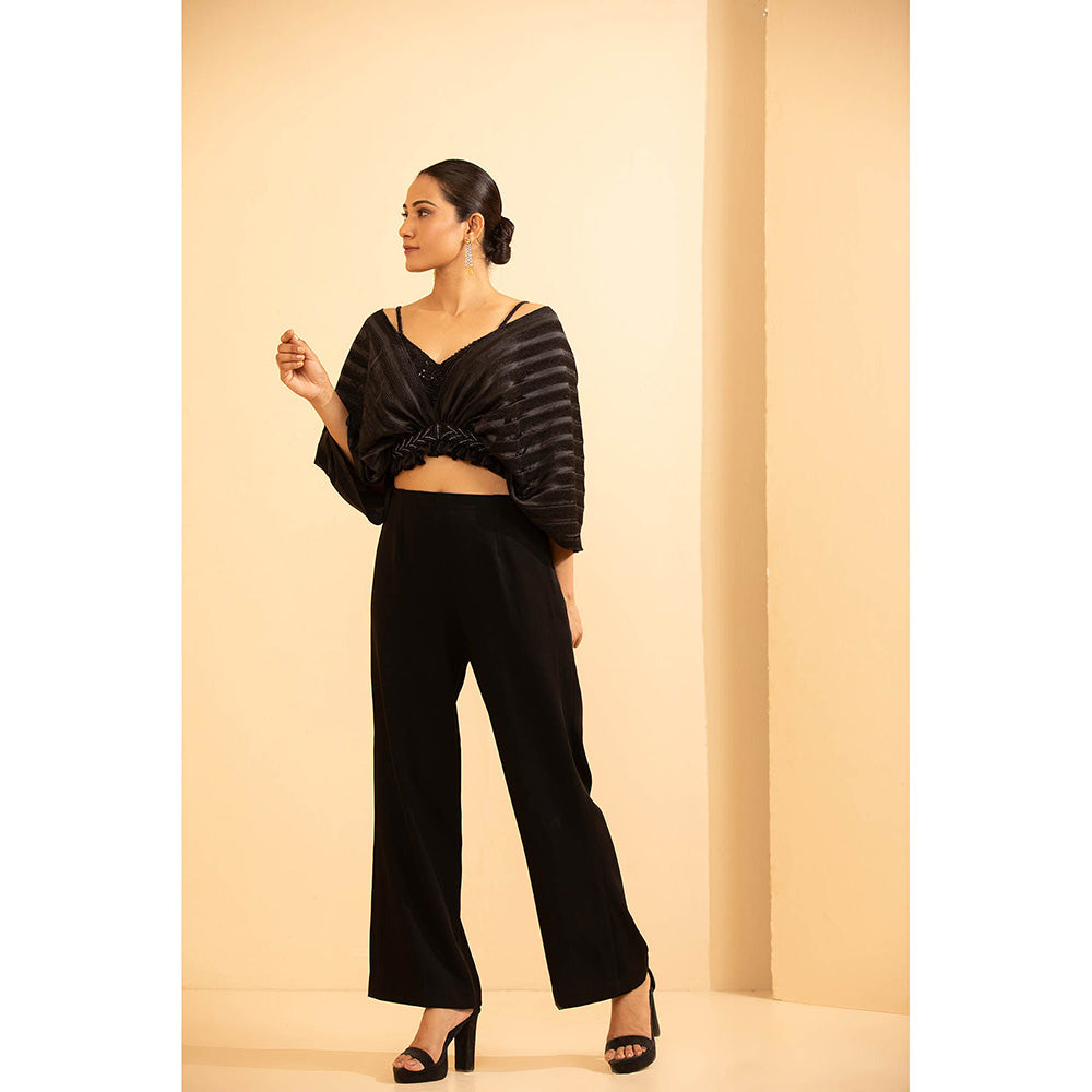 Shriya Dahlia Black Overlap Cape with Bustier and Pant (Set of 3)