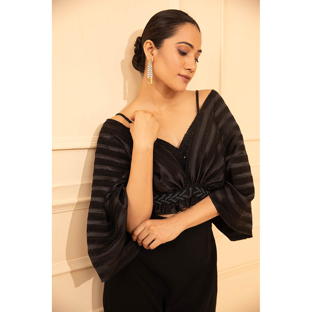 Shriya Dahlia Black Overlap Cape with Bustier and Pant (Set of 3)