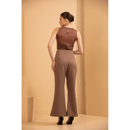 Shriya Dahlia Brown Embroidered Crop Top with Bustier and Pants (Set of 3)