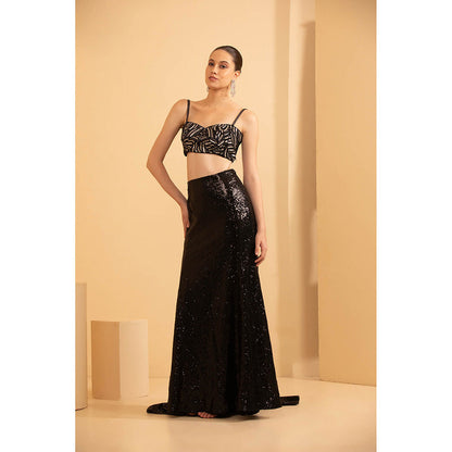 Shriya Dahlia Black Bustier with Fish Cut Skirt (Set of 2)