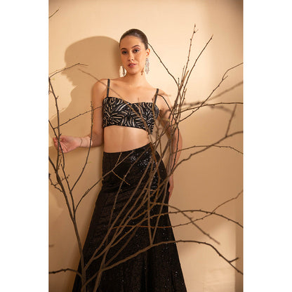 Shriya Dahlia Black Bustier with Fish Cut Skirt (Set of 2)