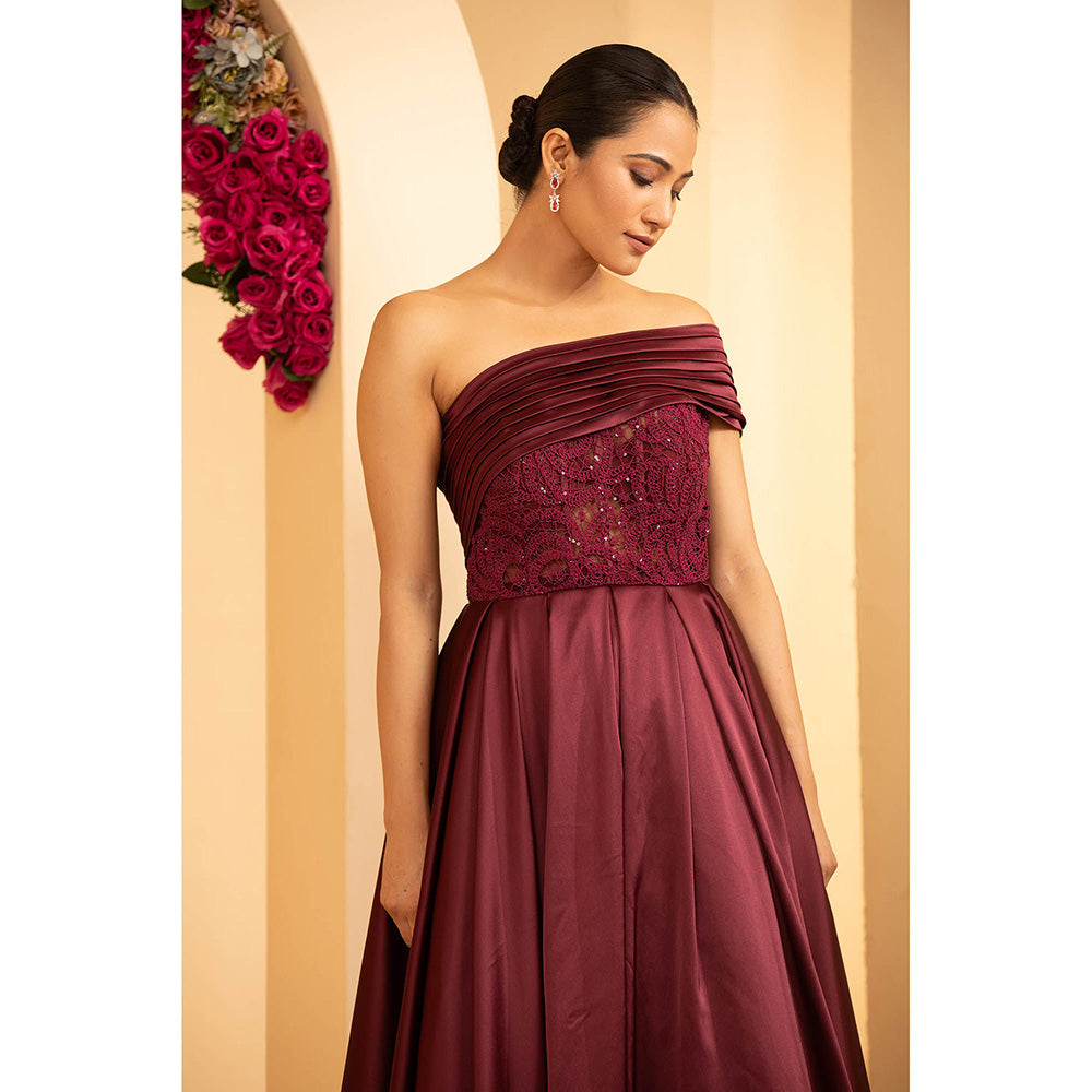 Shriya Dahlia Wine Off Shoulder Gown