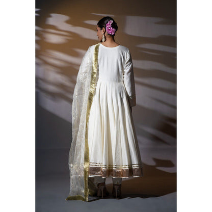 Shweta Dabas Fiza Ivory Angarkha Kurta with Pant and Dupatta (Set of 3)