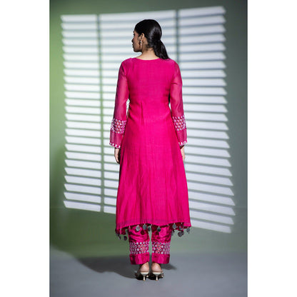 Shweta Dabas Pink Embroidered A-Line Angrakha Kurta with Pant and Dupatta (Set of 3)