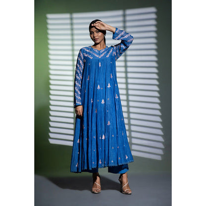 Shweta Dabas Blue Tiered Embroidered Anarkali with Pant and Dupatta (Set of 3)