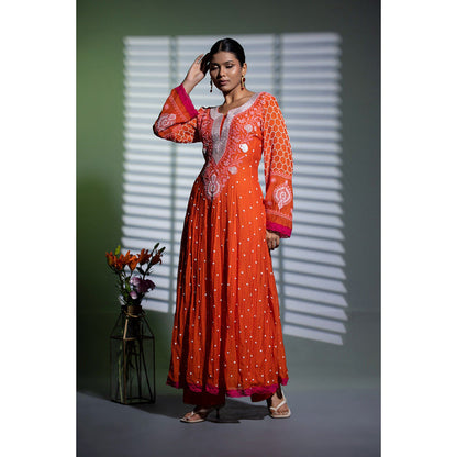 Shweta Dabas Kesariya Embroidered Anarkali with Pant and Dupatta (Set of 3)