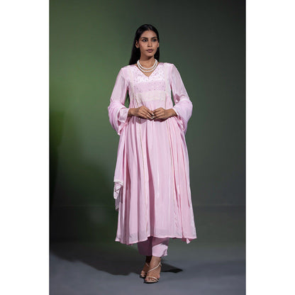 Shweta Dabas Powder Pink Embroidered Anarkali with Pant and Dupatta (Set of 3)