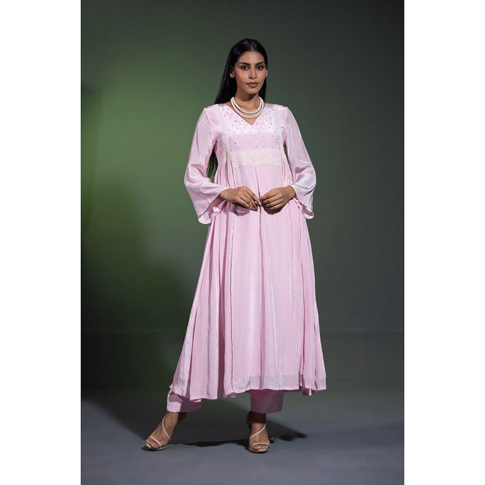 Shweta Dabas Powder Pink Embroidered Anarkali with Pant and Dupatta (Set of 3)