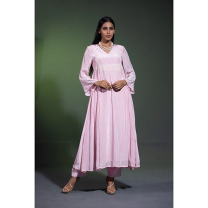 Shweta Dabas Powder Pink Embroidered Anarkali with Pant and Dupatta (Set of 3)