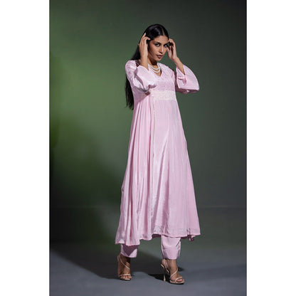 Shweta Dabas Powder Pink Embroidered Anarkali with Pant and Dupatta (Set of 3)