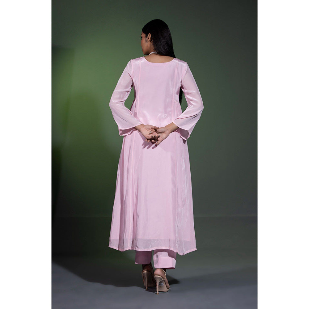 Shweta Dabas Powder Pink Embroidered Anarkali with Pant and Dupatta (Set of 3)