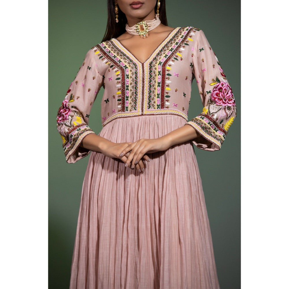 Shweta Dabas Mauve Embroidered Anarkali with Pant and Dupatta (Set of 3)