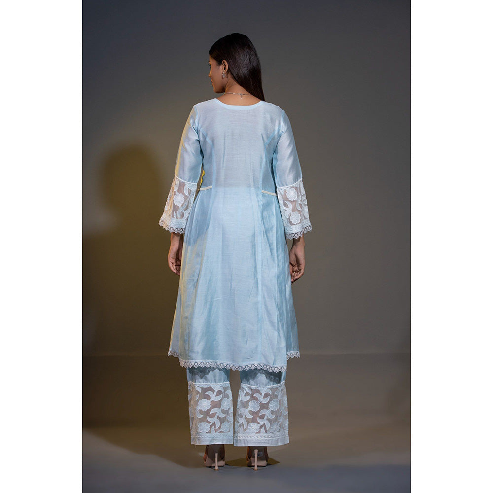 Shweta Dabas Pure Silk A-Line Embroidered Anarkali with Pant and Dupatta (Set of 3)
