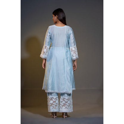 Shweta Dabas Pure Silk A-Line Embroidered Anarkali with Pant and Dupatta (Set of 3)