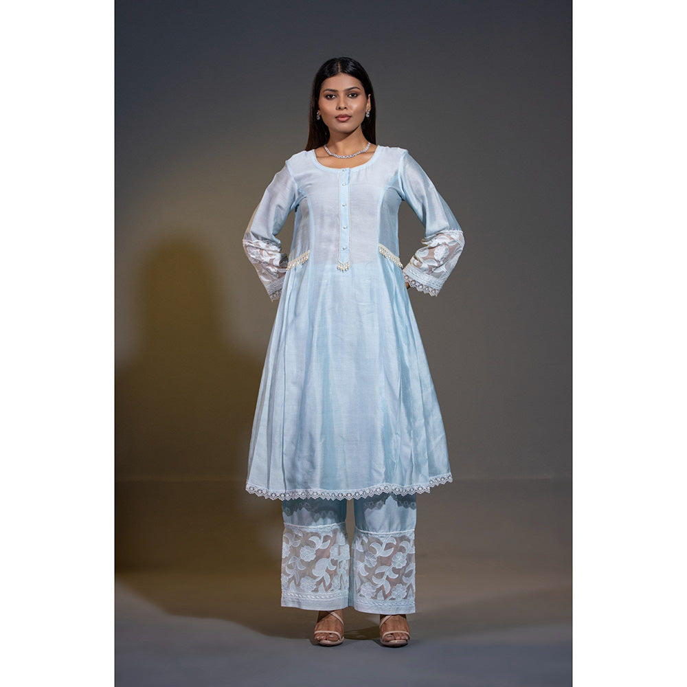 Shweta Dabas Pure Silk A-Line Embroidered Anarkali with Pant and Dupatta (Set of 3)