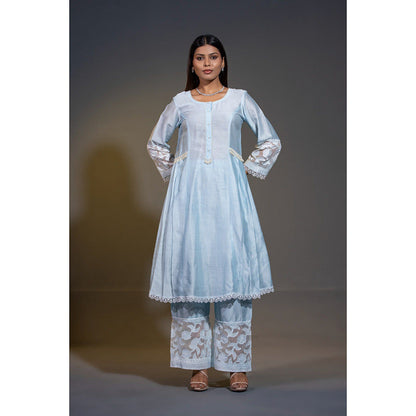Shweta Dabas Pure Silk A-Line Embroidered Anarkali with Pant and Dupatta (Set of 3)