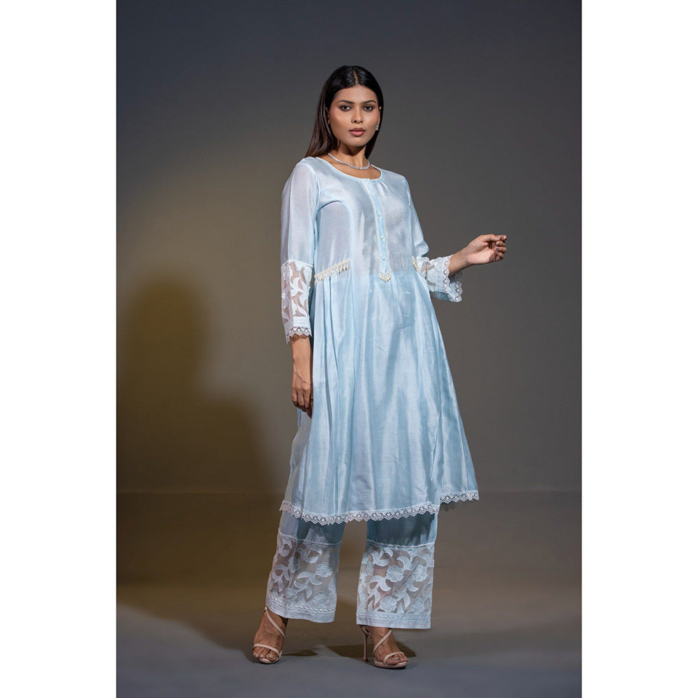 Shweta Dabas Pure Silk A-Line Embroidered Anarkali with Pant and Dupatta (Set of 3)