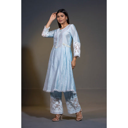 Shweta Dabas Pure Silk A-Line Embroidered Anarkali with Pant and Dupatta (Set of 3)