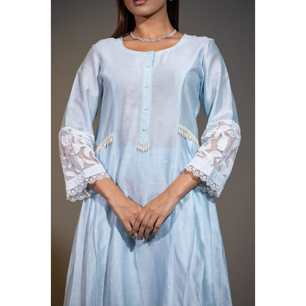 Shweta Dabas Pure Silk A-Line Embroidered Anarkali with Pant and Dupatta (Set of 3)