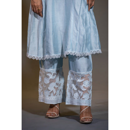 Shweta Dabas Pure Silk A-Line Embroidered Anarkali with Pant and Dupatta (Set of 3)