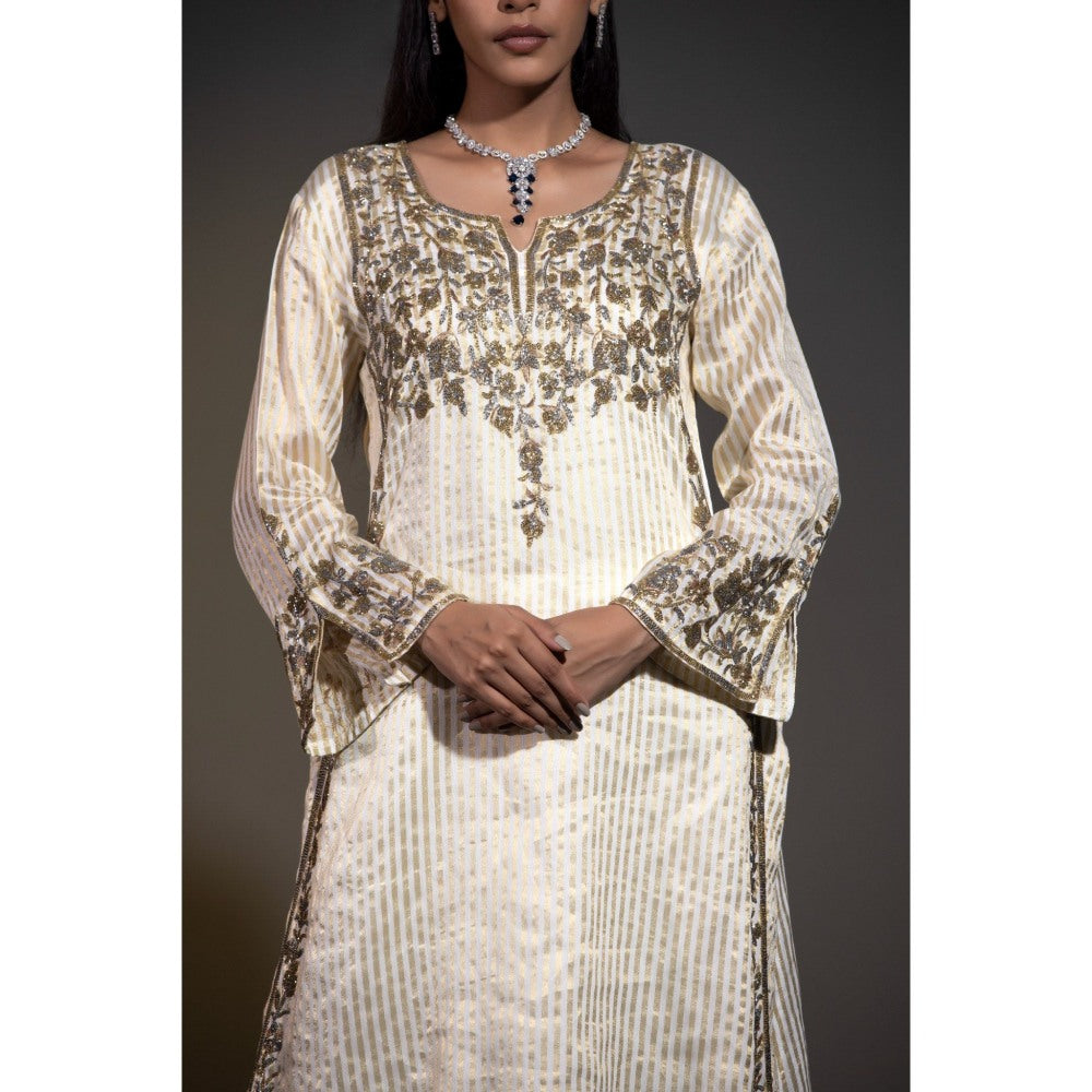 Shweta Dabas Ivory Pure Tissue Stripes Kurta with Pant and Dupatta (Set of 3)