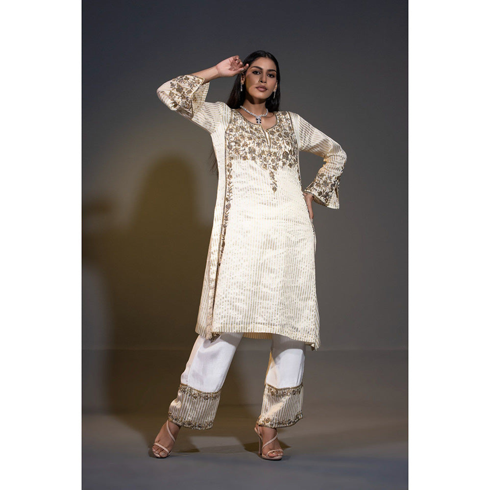 Shweta Dabas Ivory Pure Tissue Stripes Kurta with Pant and Dupatta (Set of 3)