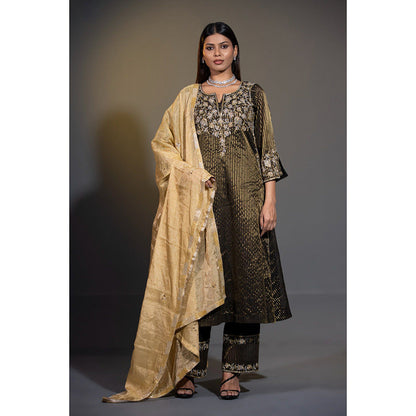 Shweta Dabas Black Pure Tissue Stripes Kurta with Pant and Dupatta (Set of 3)