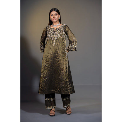 Shweta Dabas Black Pure Tissue Stripes Kurta with Pant and Dupatta (Set of 3)