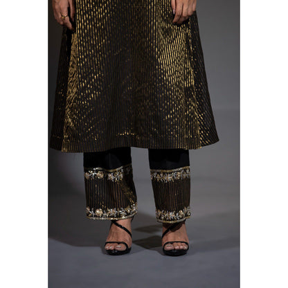 Shweta Dabas Black Pure Tissue Stripes Kurta with Pant and Dupatta (Set of 3)