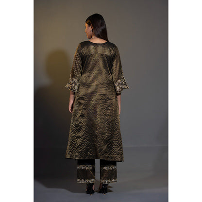 Shweta Dabas Black Pure Tissue Stripes Kurta with Pant and Dupatta (Set of 3)