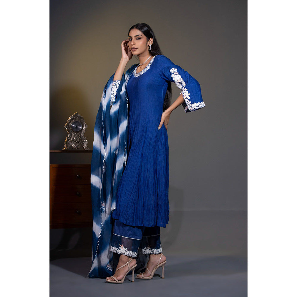Shweta Dabas Royal Blue Embroidered Anarkali with Pant and Dupatta (Set of 3)