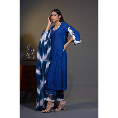 Shweta Dabas Royal Blue Embroidered Anarkali with Pant and Dupatta (Set of 3)