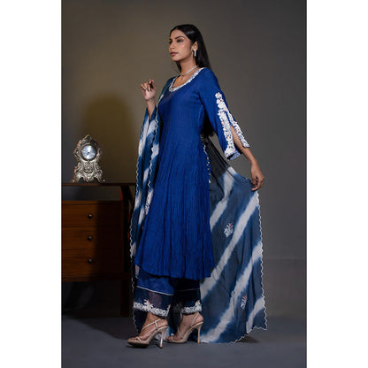 Shweta Dabas Royal Blue Embroidered Anarkali with Pant and Dupatta (Set of 3)