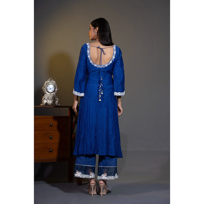 Shweta Dabas Royal Blue Embroidered Anarkali with Pant and Dupatta (Set of 3)