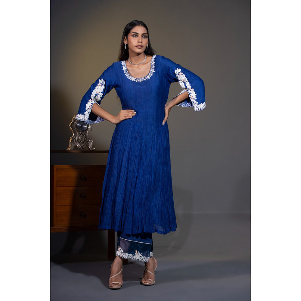 Shweta Dabas Royal Blue Embroidered Anarkali with Pant and Dupatta (Set of 3)