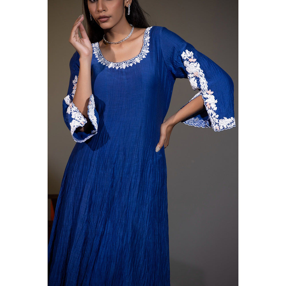 Shweta Dabas Royal Blue Embroidered Anarkali with Pant and Dupatta (Set of 3)