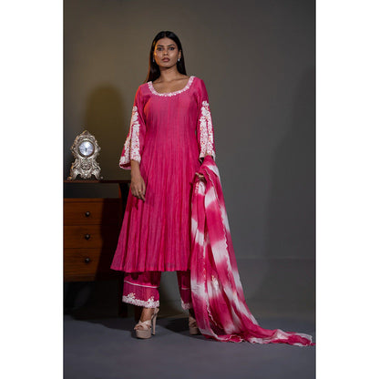 Shweta Dabas Gulabi Pink Embroidered Anarkali with Pant and Dupatta (Set of 3)
