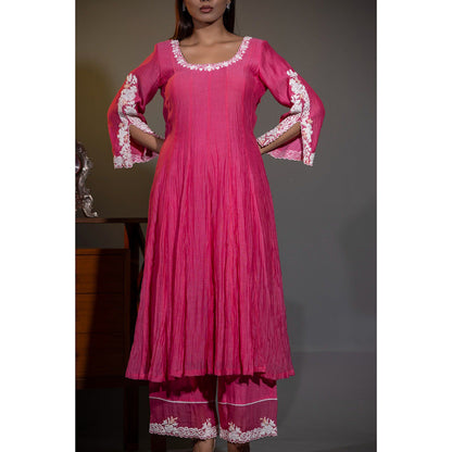 Shweta Dabas Gulabi Pink Embroidered Anarkali with Pant and Dupatta (Set of 3)