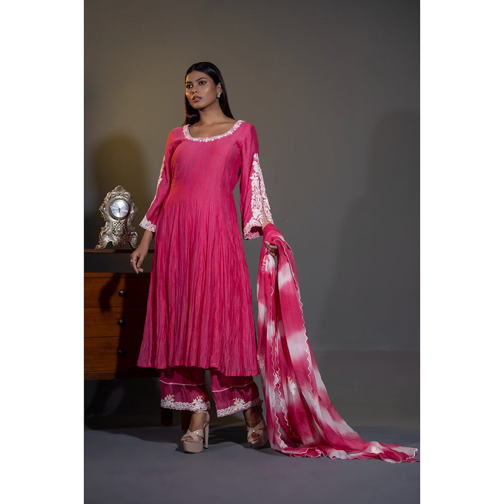 Shweta Dabas Gulabi Pink Embroidered Anarkali with Pant and Dupatta (Set of 3)