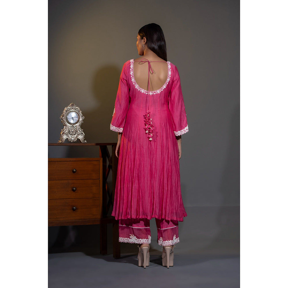 Shweta Dabas Gulabi Pink Embroidered Anarkali with Pant and Dupatta (Set of 3)