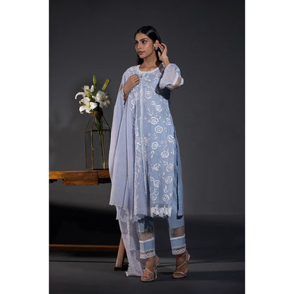 Shweta Dabas Blue Rose Laces Pure Chanderi Kurta with Pant and Dupatta (Set of 3)