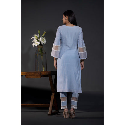 Shweta Dabas Blue Rose Laces Pure Chanderi Kurta with Pant and Dupatta (Set of 3)