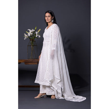 Shweta Dabas Serine White Embroidered Anarkali with Palazzo and Dupatta (Set of 3)