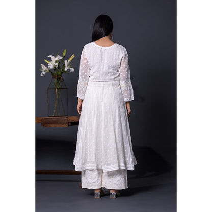 Shweta Dabas Serine White Embroidered Anarkali with Palazzo and Dupatta (Set of 3)