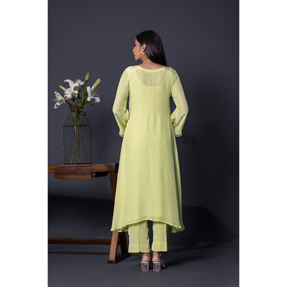 Shweta Dabas Apple Green Embroidered Anarkali with Pant and Dupatta (Set of 3)