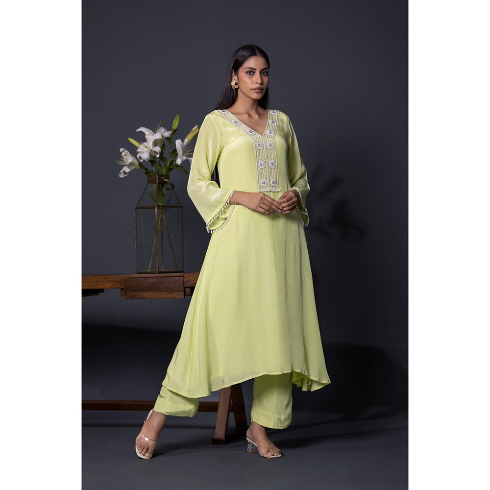 Shweta Dabas Apple Green Embroidered Anarkali with Pant and Dupatta (Set of 3)